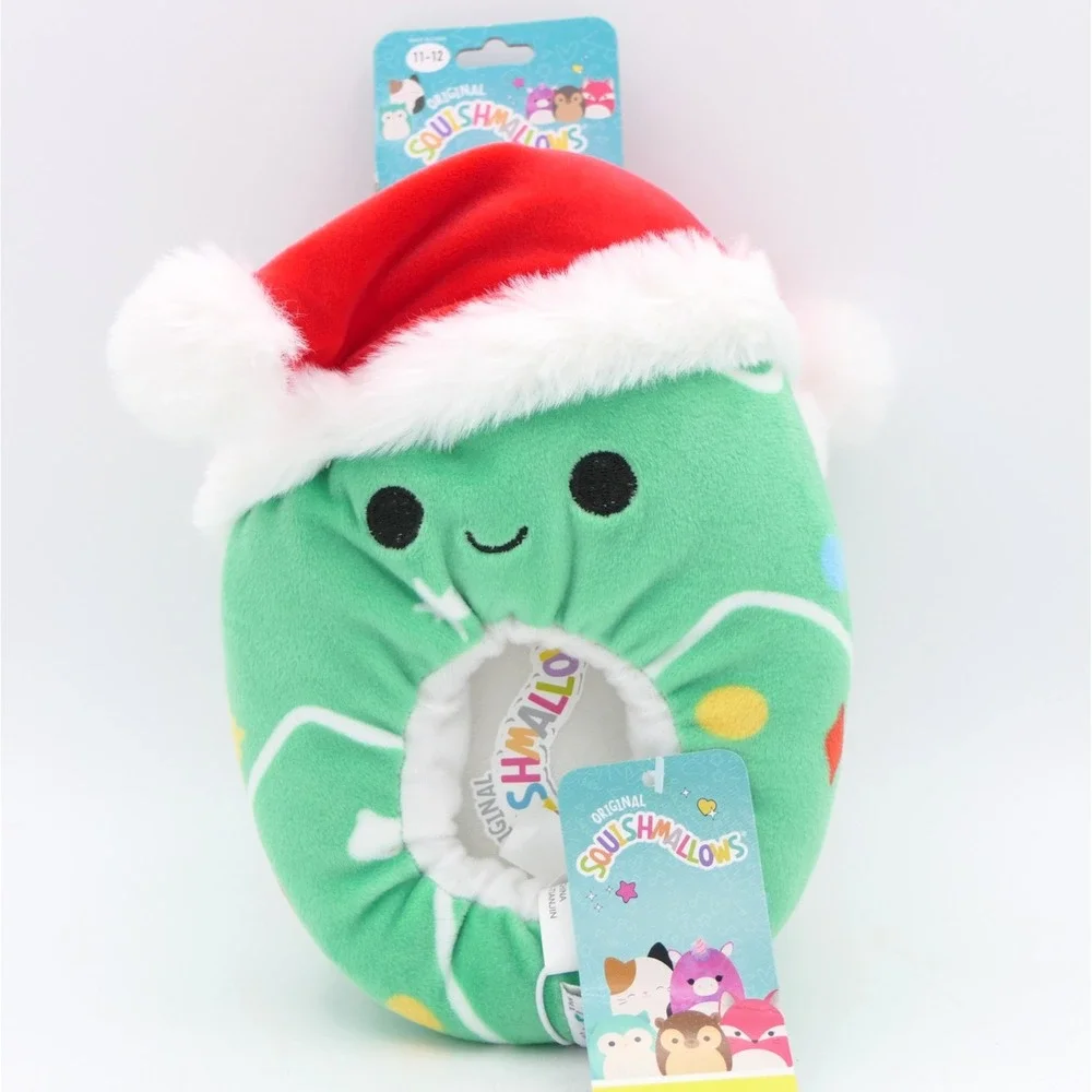 Original Squishmallows Carol The Christmas Tree Size 11-12 Youth Kids Slippers